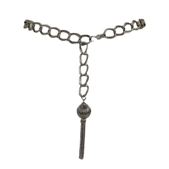 VTG Retro Silver Belt Metal Link Chain Belt Tassel Charm main image 4